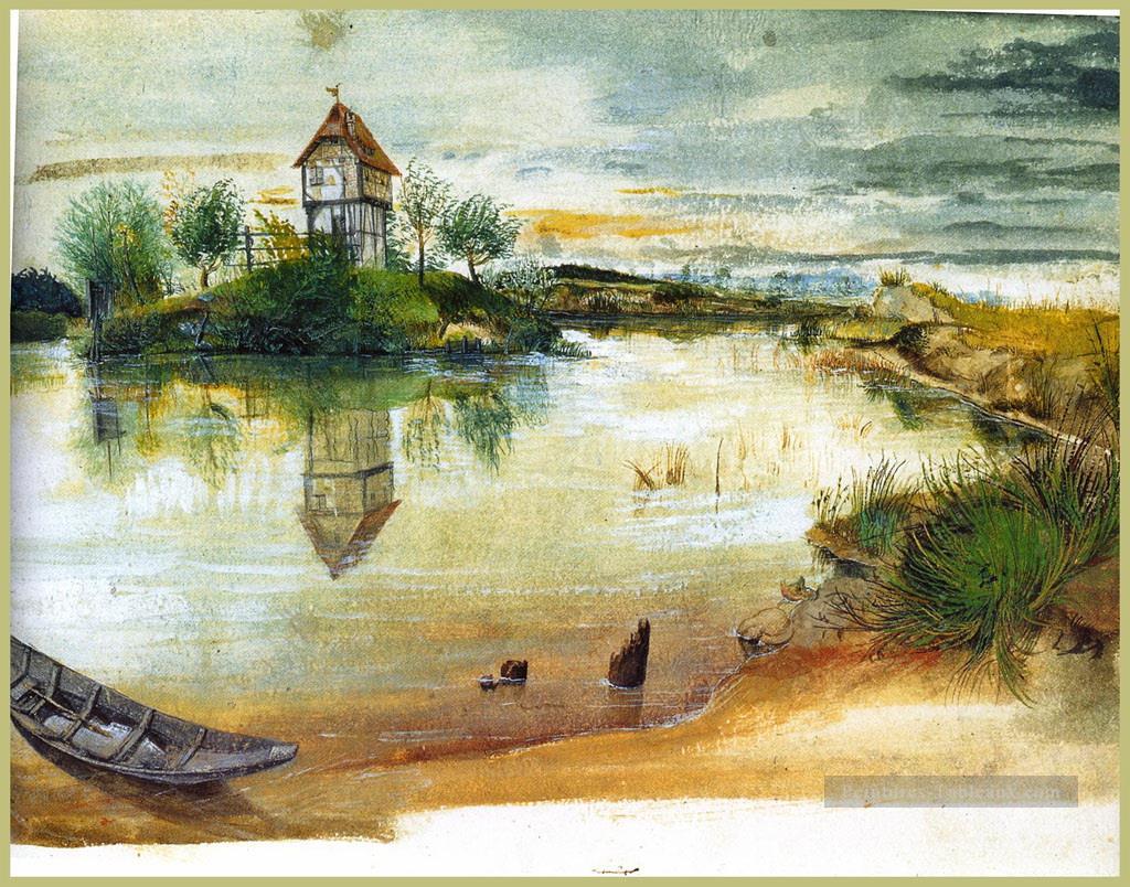 Maison près d’un étang Albrecht Dürer Paysage Peintures à l'huile